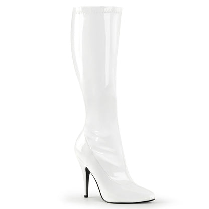 SEDUCE-2000 Pleasers 5 Inch Heel White Patent Fetish Knee High Boots Footwear