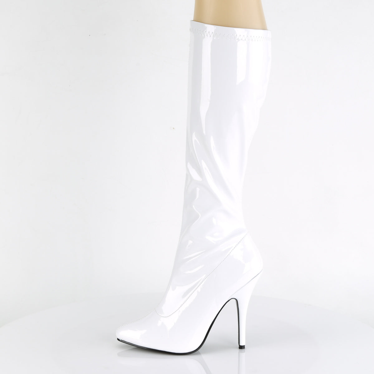 SEDUCE-2000 Pleasers 5 Inch Heel White Patent Fetish Knee High Boots Footwear