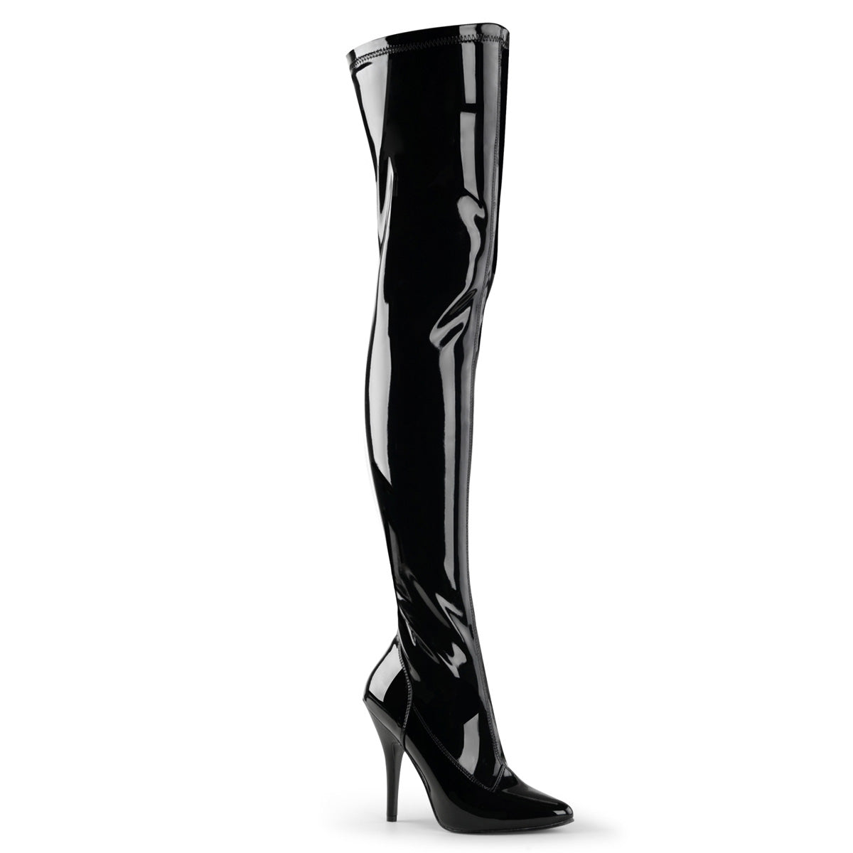 Pleaser SEDUCE-3000 Black Thigh High Boots - 5 Inch Heels