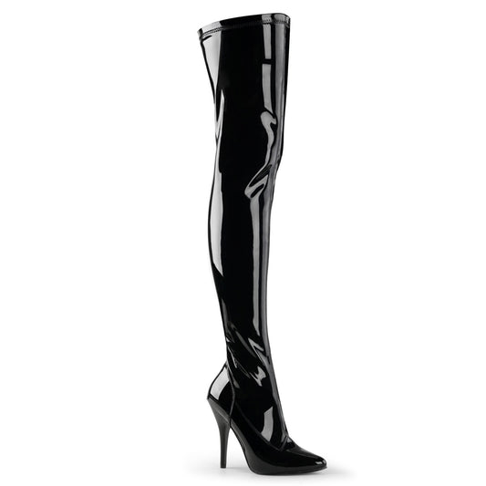 Pleaser SEDUCE-3000 Black Thigh High Boots - 5 Inch Heels