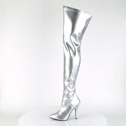 SEDUCE-3000 Pleaser Silver 5 Inch Provocative Thigh Boots