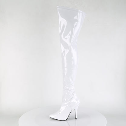 Pleaser SEDUCE-3000 White Thigh High Boots - 5 Inch Heels