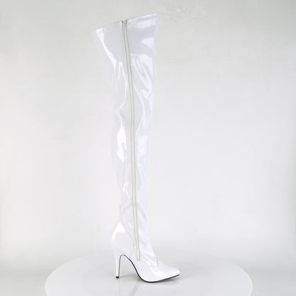 Pleaser SEDUCE-3000 White Thigh High Boots - 5 Inch Heels