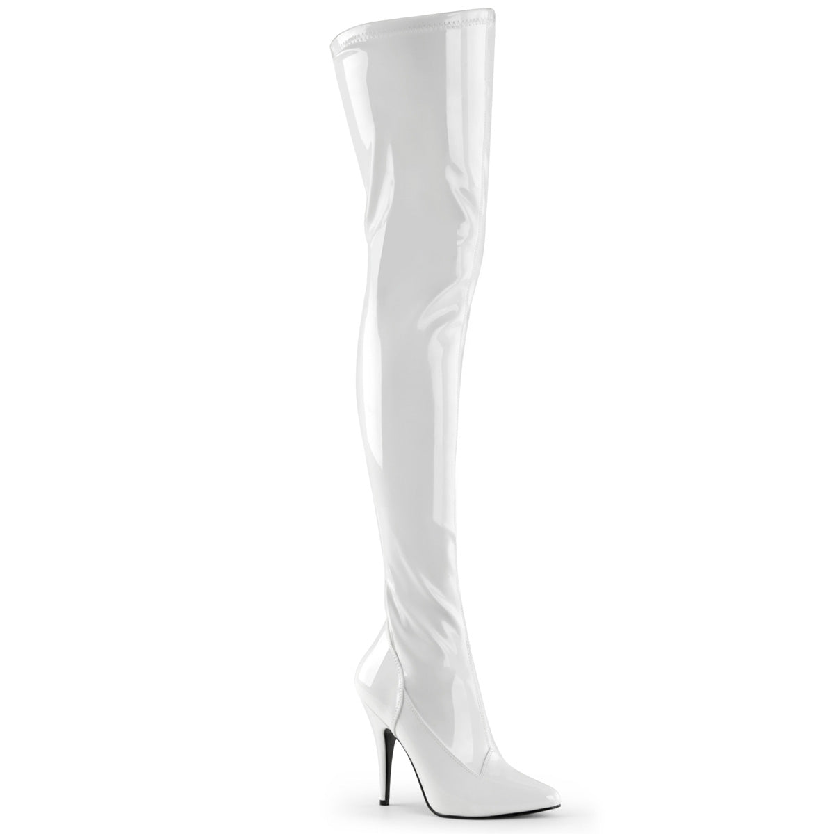 Pleaser SEDUCE-3000 White Thigh High Boots - 5 Inch Heels