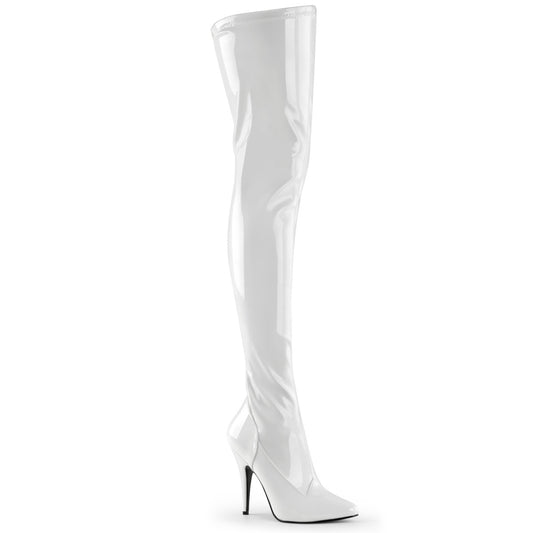 Pleaser SEDUCE-3000 White Thigh High Boots - 5 Inch Heels