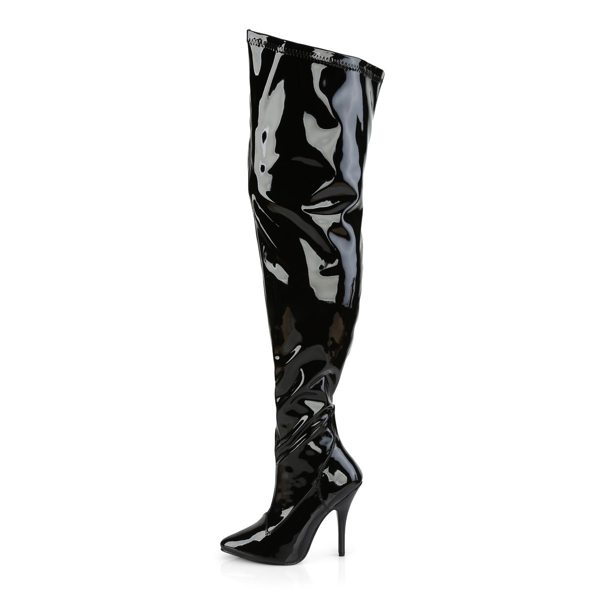 SEDUCE-3000WC Pleaser Pink Label Black Patent 5 Inch Fetish Wide Thigh Boots