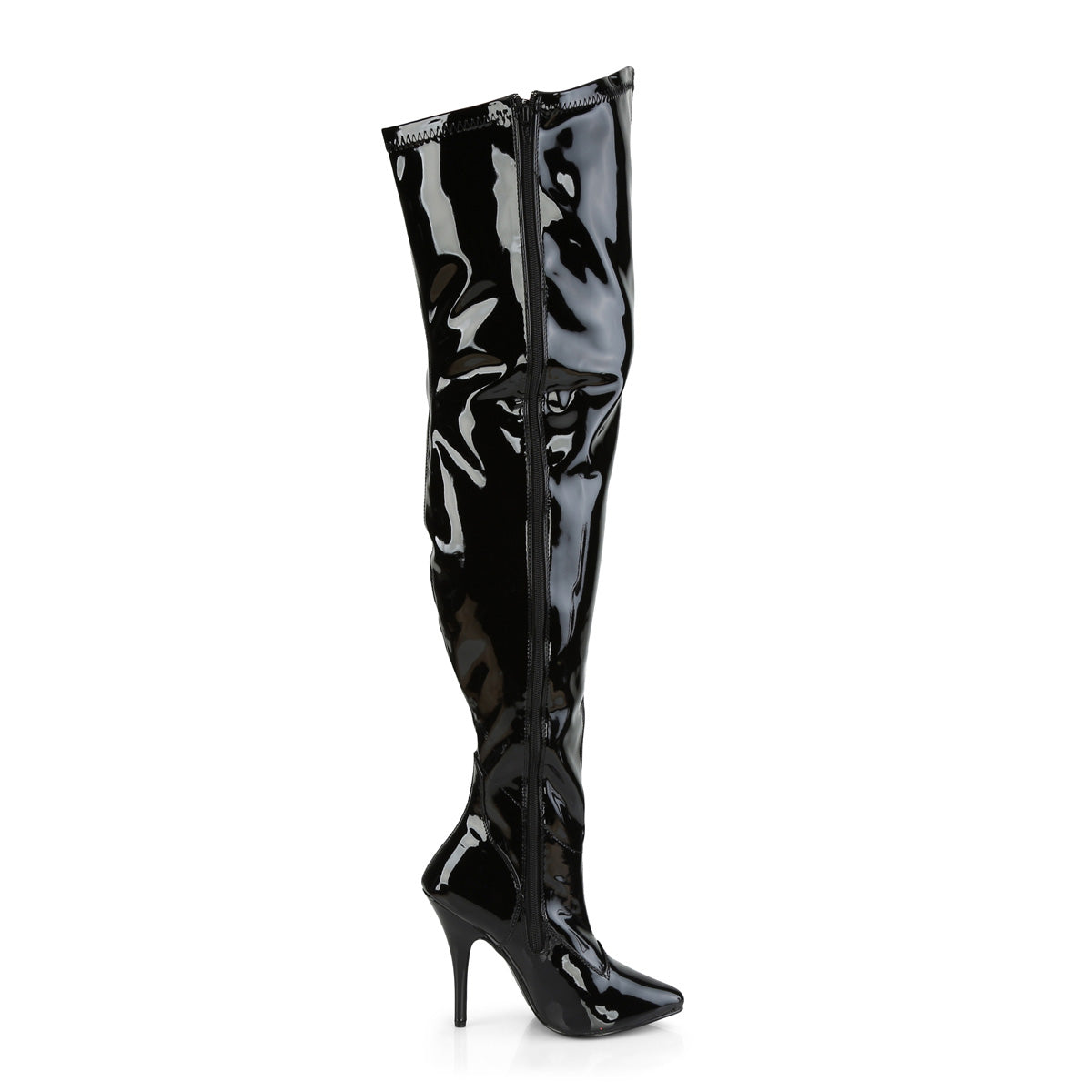 SEDUCE-3000WC Pleaser Pink Label Black Patent 5 Inch Fetish Wide Thigh Boots