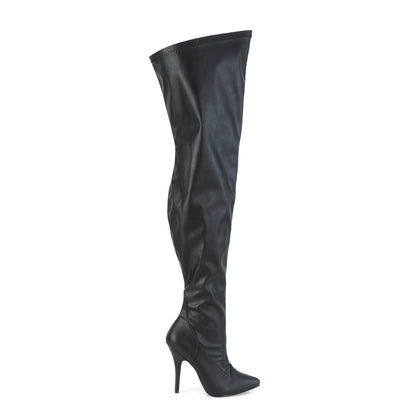SEDUCE-3000WC Pleaser Pink Label Black Faux Leather 5 Inch Sexy Wide Thigh Boots
