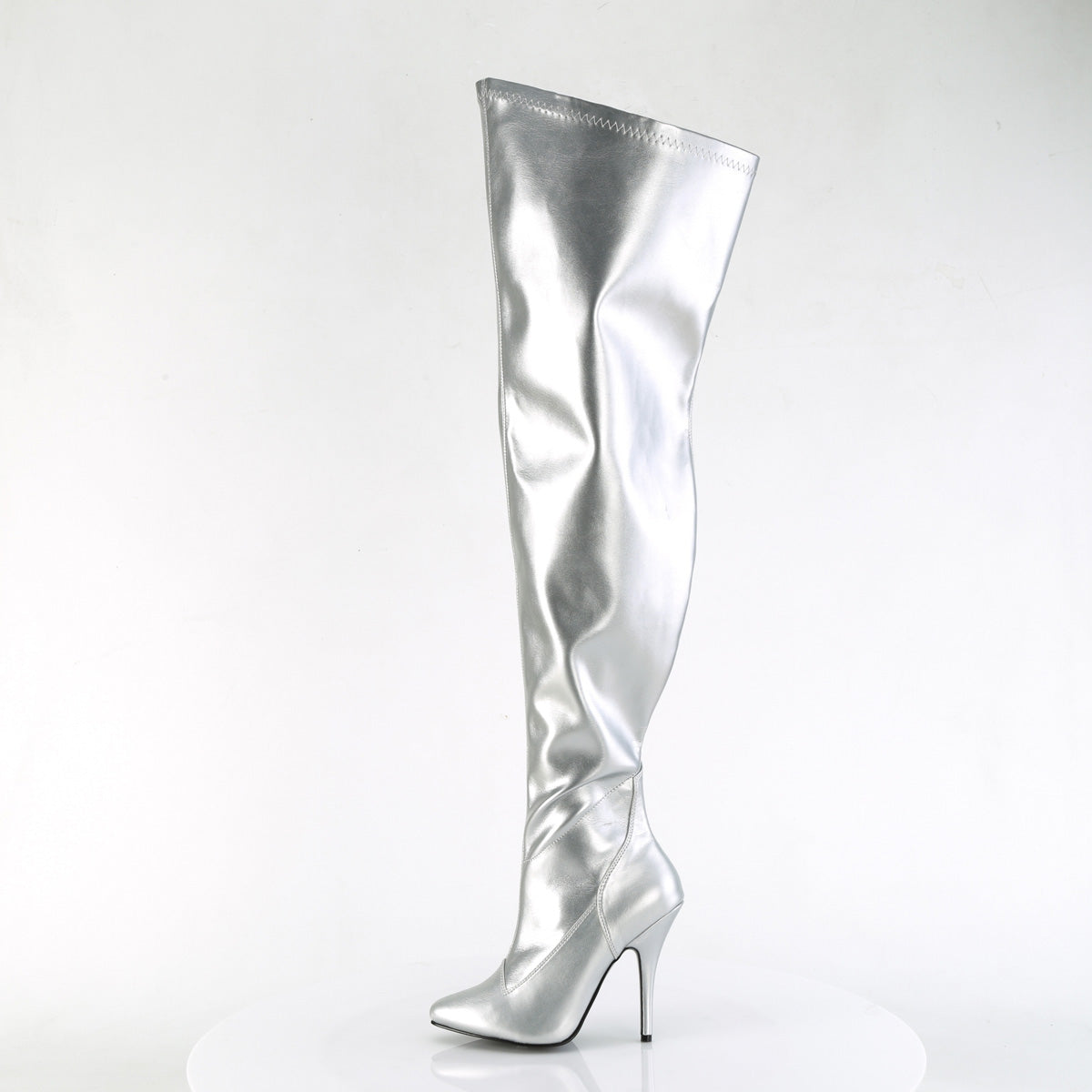 Pleaser SEDUCE-3000WC Silver Metallic Thigh High Boots - 5 Inch Heels