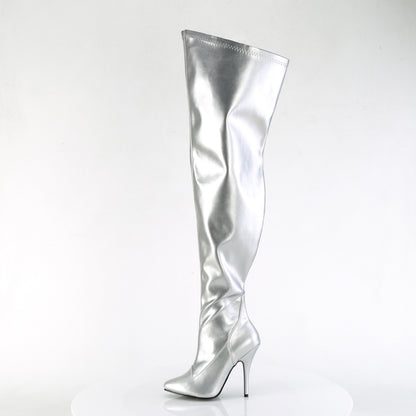 Pleaser SEDUCE-3000WC Silver Metallic Thigh High Boots - 5 Inch Heels