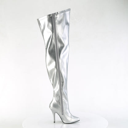 Pleaser SEDUCE-3000WC Silver Metallic Thigh High Boots - 5 Inch Heels