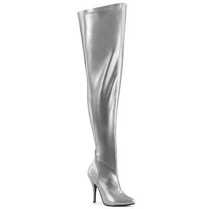 Pleaser SEDUCE-3000WC Silver Metallic Thigh High Boots - 5 Inch Heels