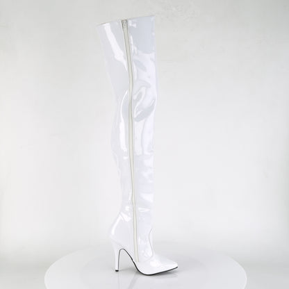 Pleaser SEDUCE-3010 White Thigh High Boots - 5 Inch Heels