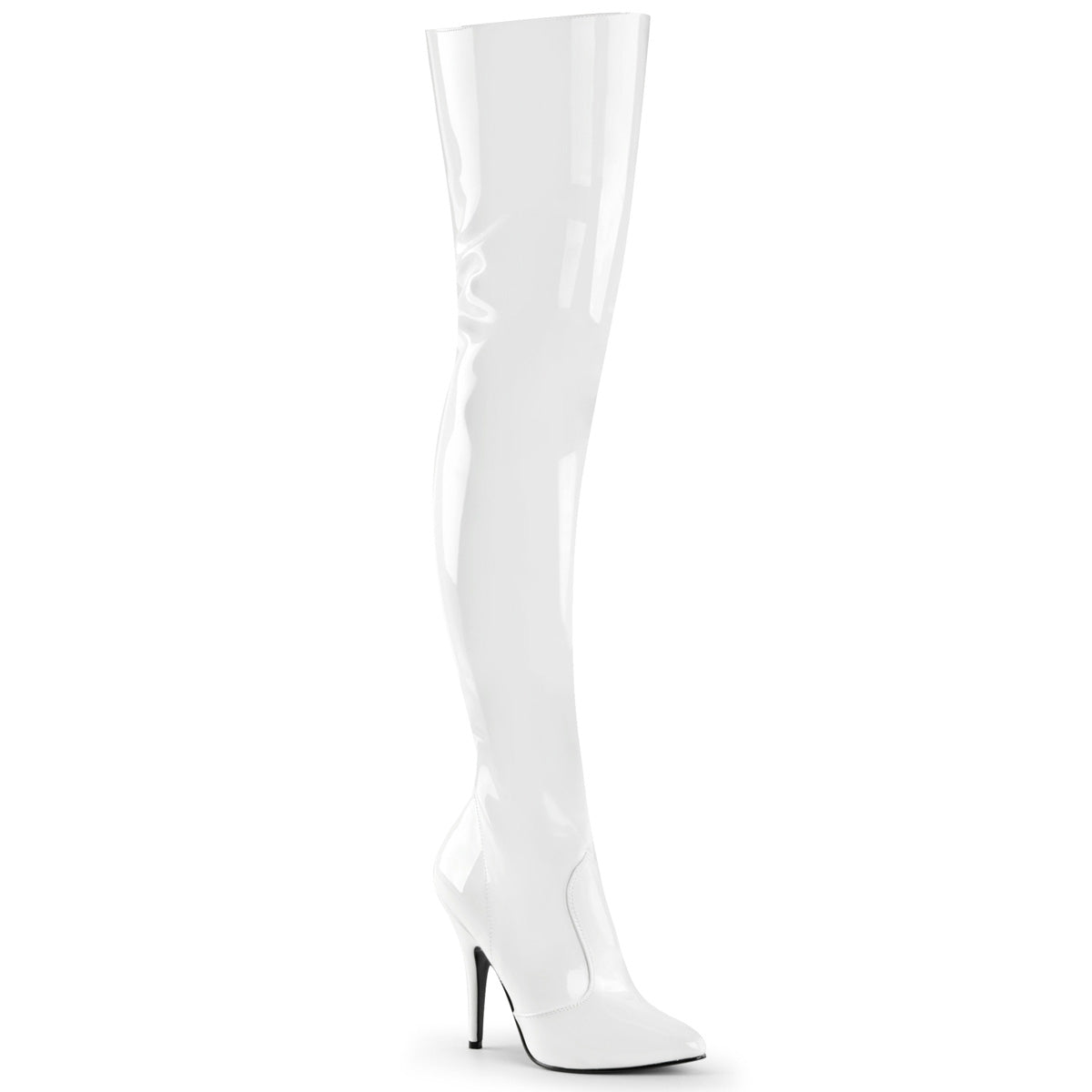 Pleaser SEDUCE-3010 White Thigh High Boots - 5 Inch Heels