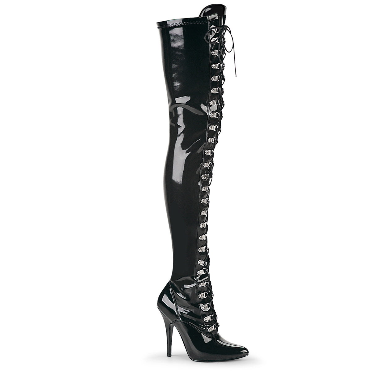 Pleaser SEDUCE-3024 Black Thigh High Boots - 5 Inch Heels
