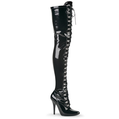 Pleaser SEDUCE-3024 Black Thigh High Boots - 5 Inch Heels