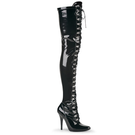 Pleaser SEDUCE-3024 Black Thigh High Boots - 5 Inch Heels