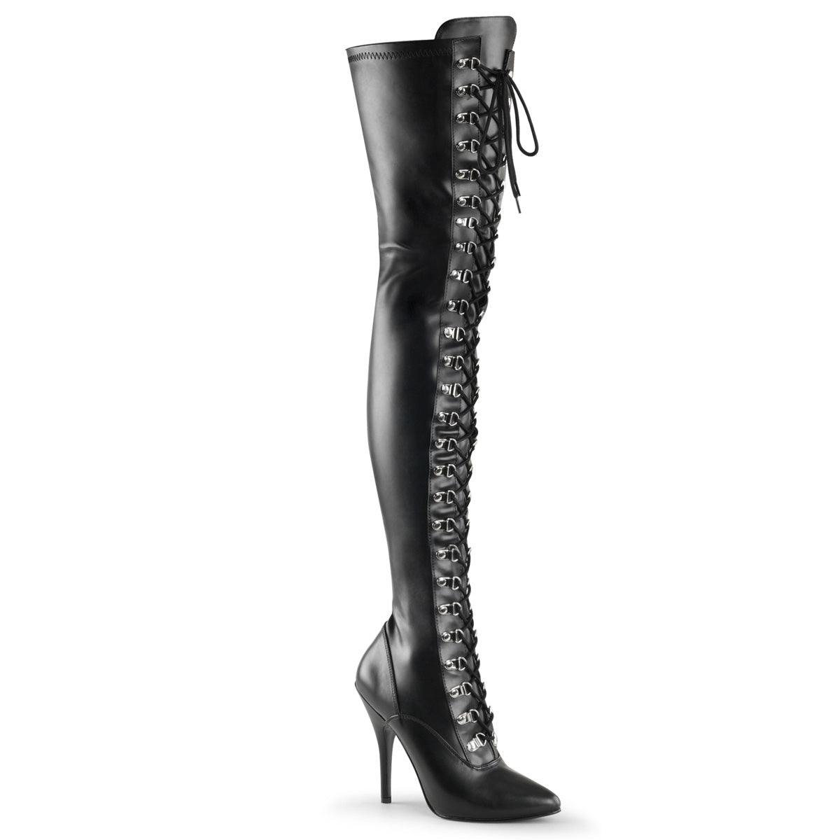 Pleaser SEDUCE-3024 Black Thigh High Boots - 5 Inch Heels
