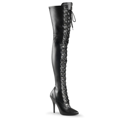 Pleaser SEDUCE-3024 Black Thigh High Boots - 5 Inch Heels