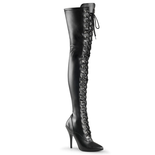 Pleaser SEDUCE-3024 Black Thigh High Boots - 5 Inch Heels