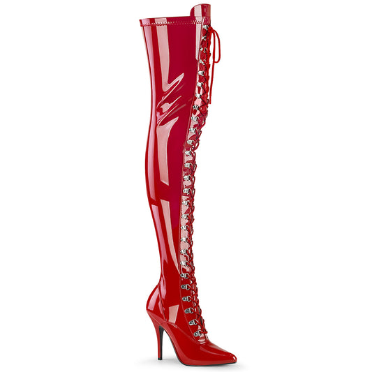 Pleaser SEDUCE-3024 Red Thigh High Boots - 5 Inch Heels