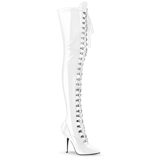 Pleaser SEDUCE-3024 White Thigh High Boots - 5 Inch Heels