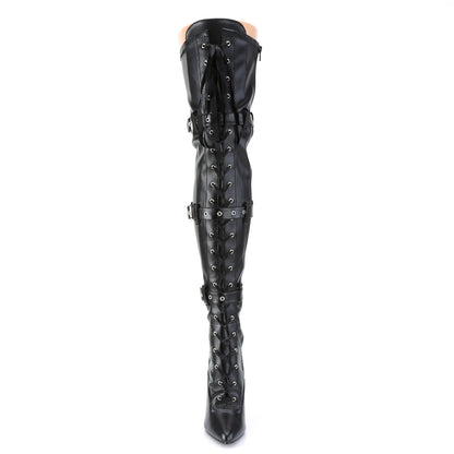 Pleaser SEDUCE-3028 Black Lace-Up Thigh High Boots - 5 Inch Heels
