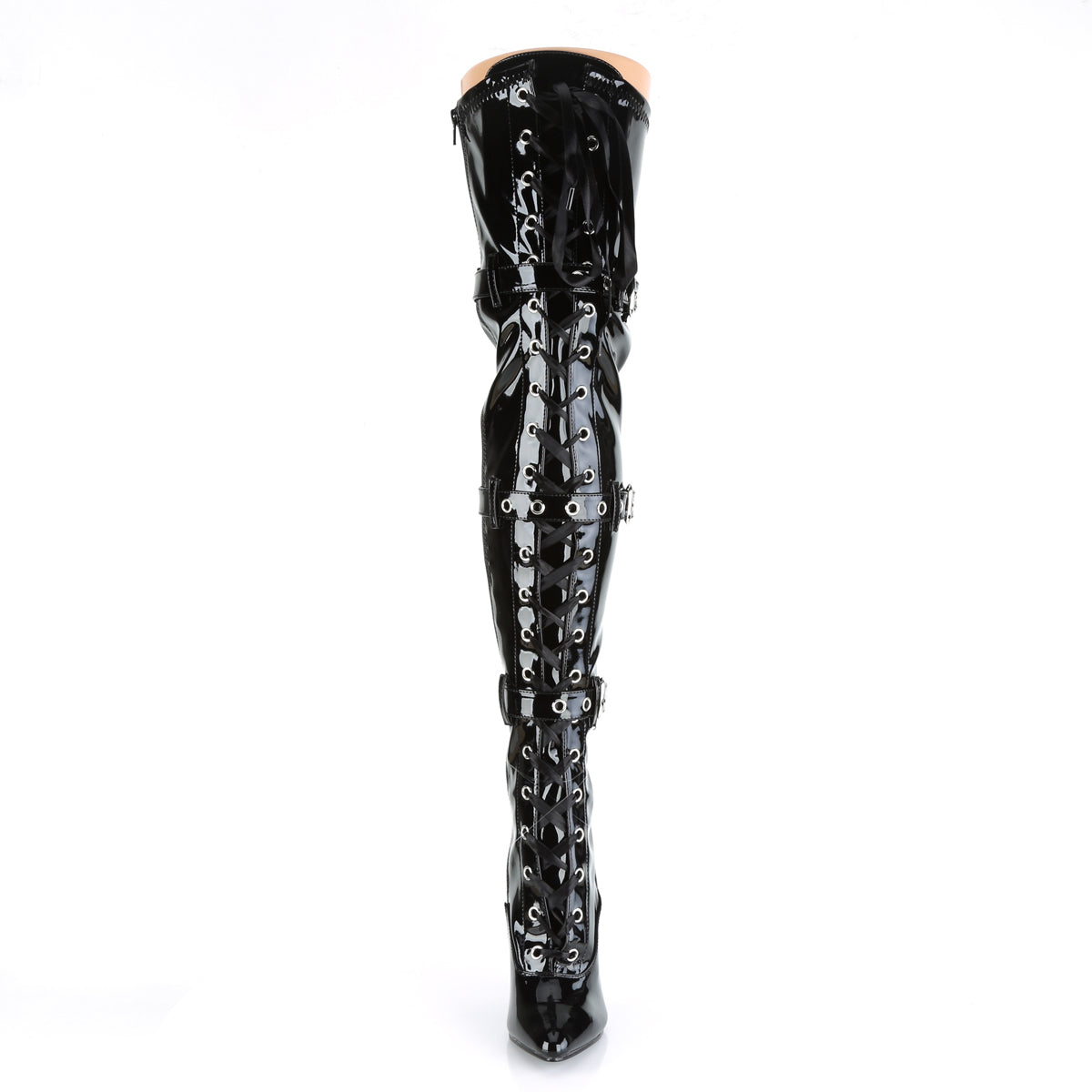 Pleaser SEDUCE-3028 Black Lace-Up Thigh High Boots - 5 Inch Heels
