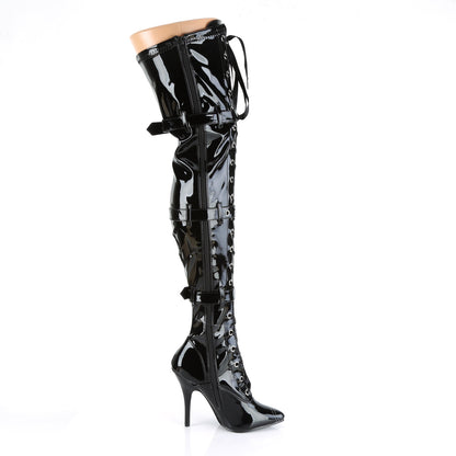 SEDUCE-3028 Thigh Boots 5 inch Heel Black Patent Fetish Footwear