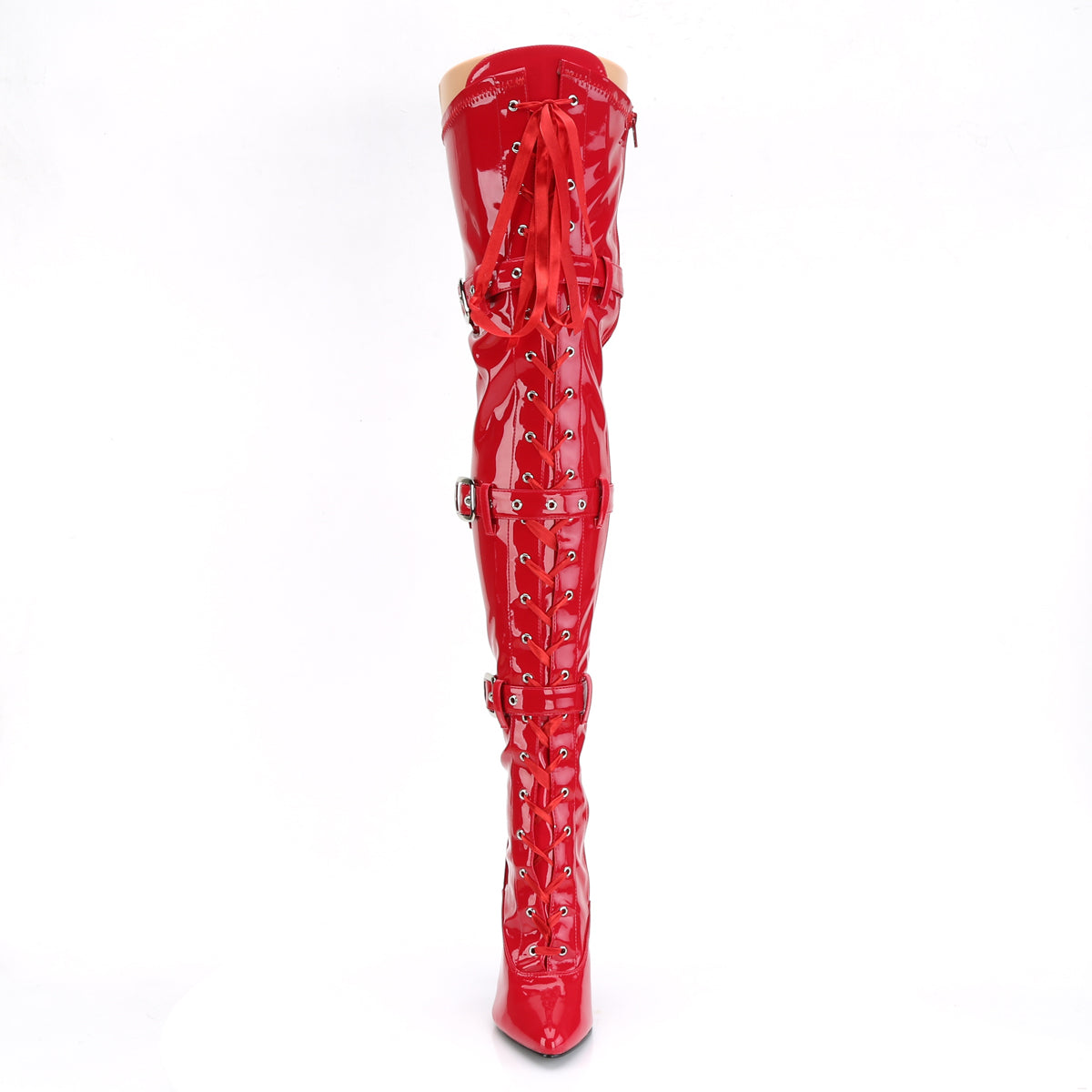 Pleaser SEDUCE-3028 Red Lace-Up Thigh High Boots - 5 Inch Heels