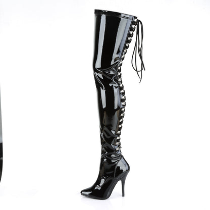 SEDUCE-3063 Thigh Boots 5" Heel Black Patent Fetish Thigh High Boots