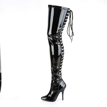 Pleaser SEDUCE-3063 Black Thigh High Boots - 5 Inch Heels