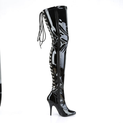 SEDUCE-3063 Thigh Boots 5" Heel Black Patent Fetish Thigh High Boots