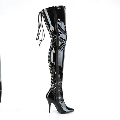 Pleaser SEDUCE-3063 Black Thigh High Boots - 5 Inch Heels