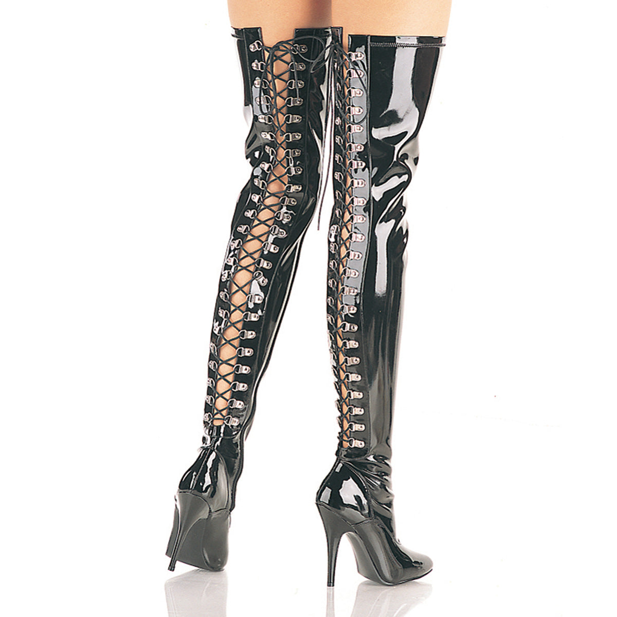 SEDUCE-3063 Thigh Boots 5" Heel Black Patent Fetish Thigh High Boots