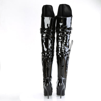 Pleaser SEDUCE-3080 Black Thigh High Boots - 5 Inch Heels