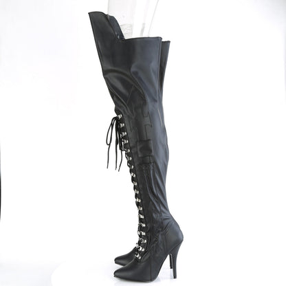 SEDUCE-3082 Pleaser Black Faux Leather 5 Inch Ladies Fetish Thigh Boots