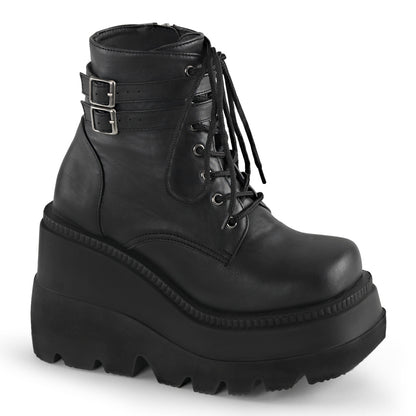 Demonia SHAKER-52 Black Lace-Up Platform Ankle Boots
