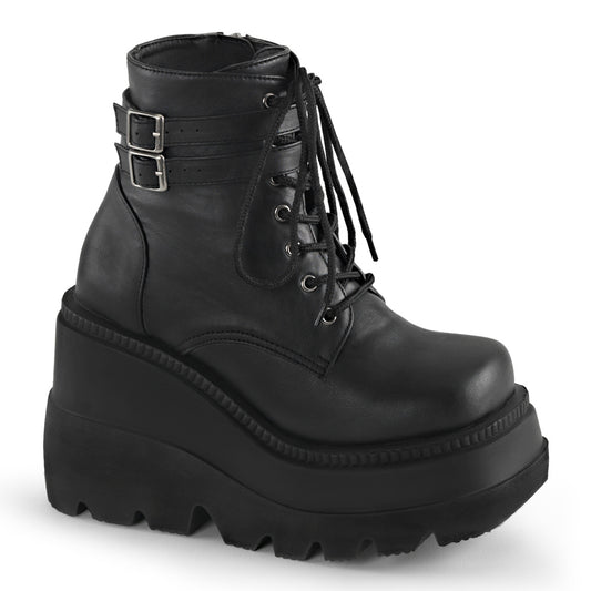 Demonia SHAKER-52 Black Lace-Up Platform Ankle Boots