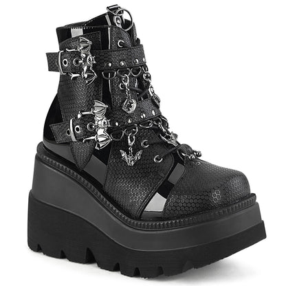 Demonia SHAKER-66 Black Lace-Up Platform Ankle Boots