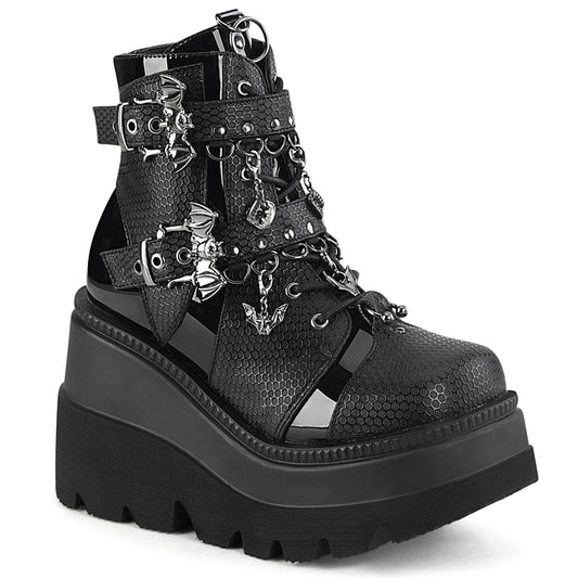 Demonia SHAKER-66 Black Lace-Up Platform Ankle Boots