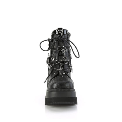 Demonia SHAKER-66 Black Lace-Up Platform Ankle Boots