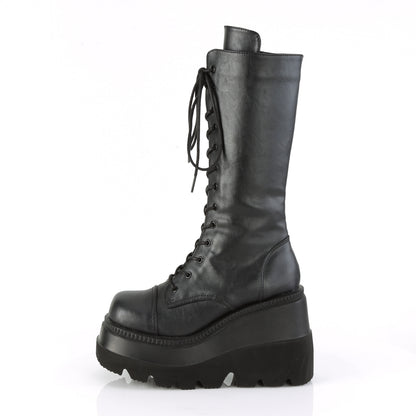 Demonia SHAKER-72 Black Lace-Up Platform Mid Calf Boots