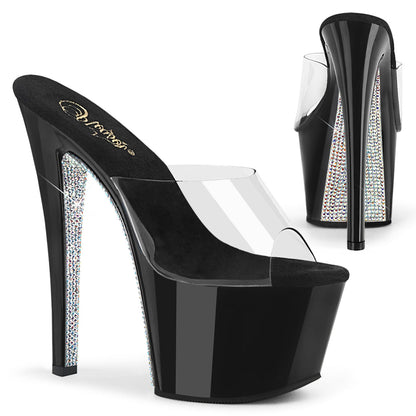 SKY-301CRS Pleaser Clear Silver 7 Inch Pole Dancer Platform Shoes Clear Black-Silver AB Rhinestone