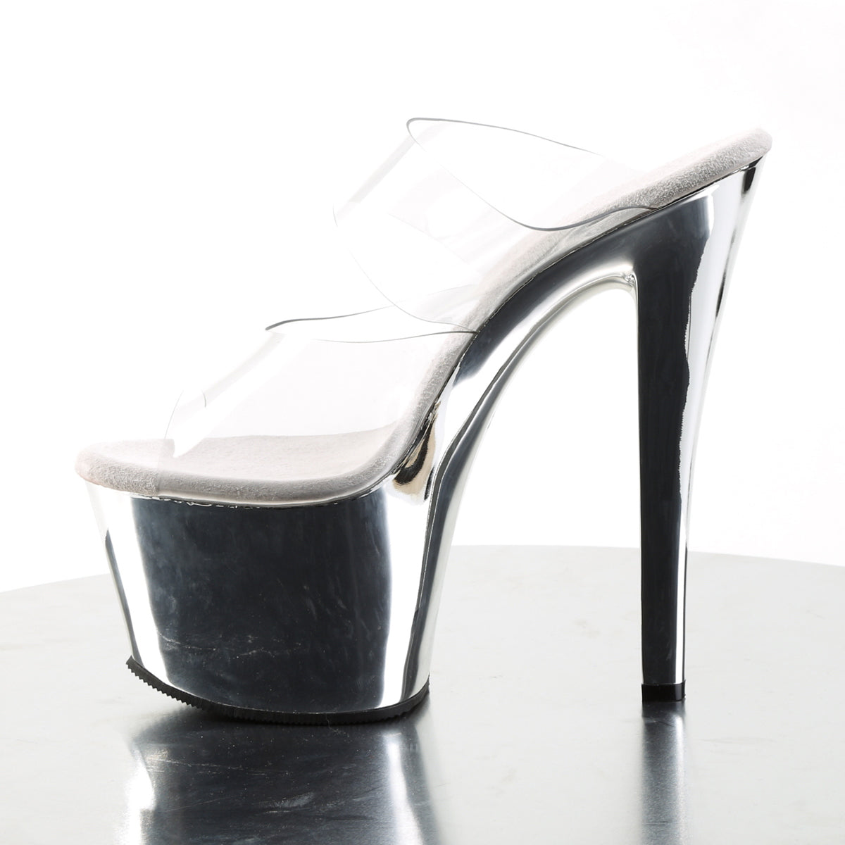 SKY-302 7" Heel Clear Silver Chrome Pole Dancer Platforms-Pleaser- Sexy Shoes Pole Dance Heels