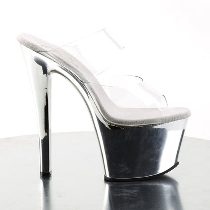 SKY-302 7" Heel Clear Silver Chrome Pole Dancer Platforms-Pleaser- Sexy Shoes Fetish Heels