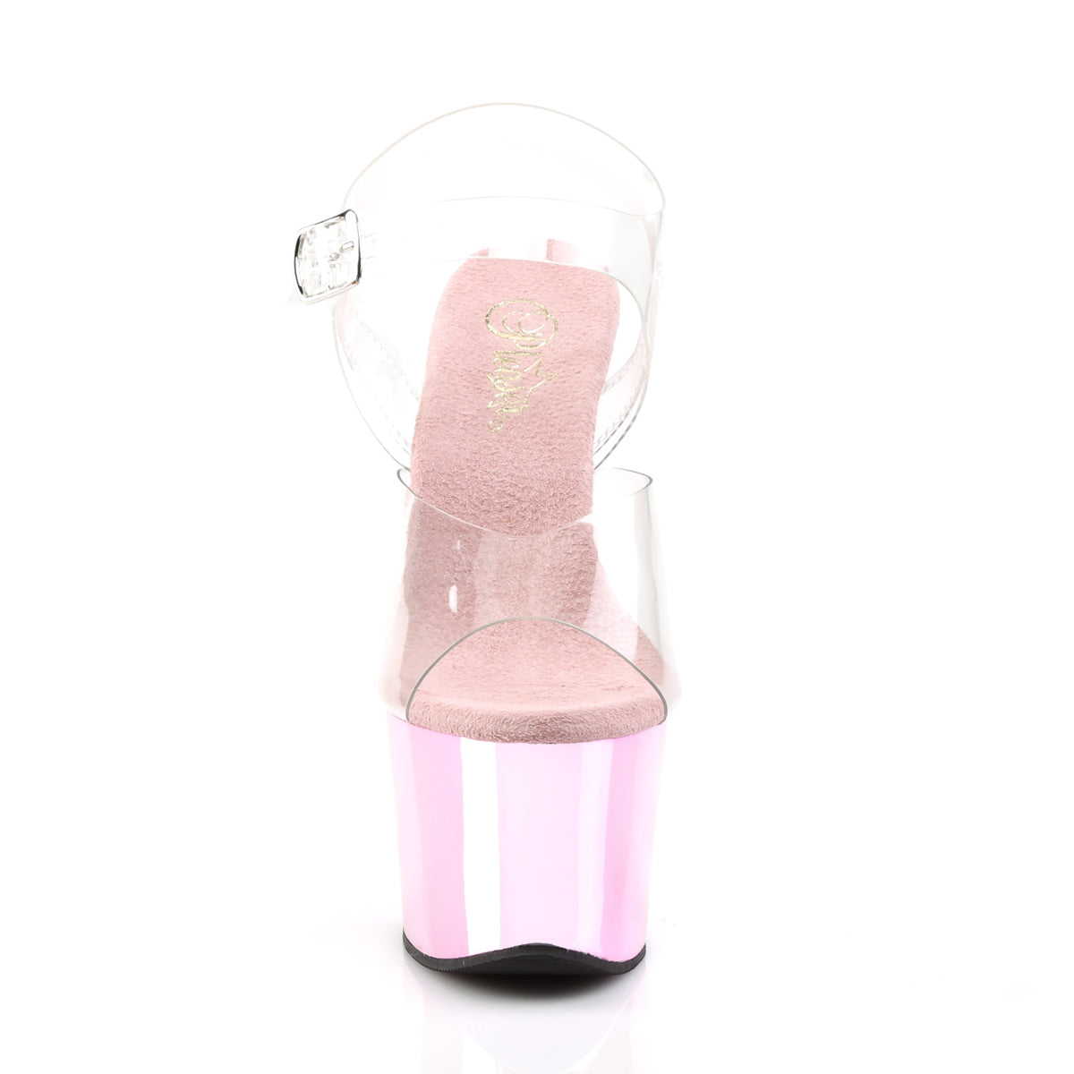 Pleaser SKY-308 Clear / Baby Pink Chrome Platform Sandals - 7 Inch Heels