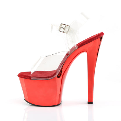 Pleaser SKY-308 Clear / Red Chrome Platform Sandals - 7 Inch Heels