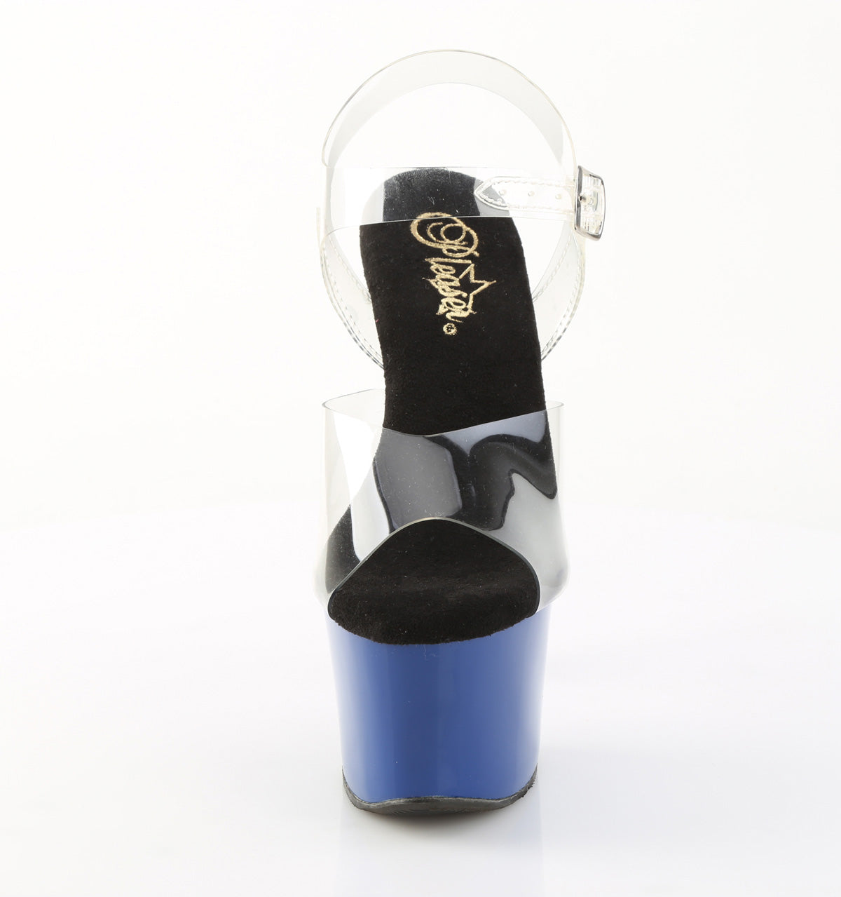 Pleaser SKY-308 Clear / Royal Blue Platform Sandals - 7 Inch Heels