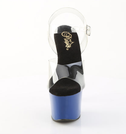 Pleaser SKY-308 Clear / Royal Blue Platform Sandals - 7 Inch Heels